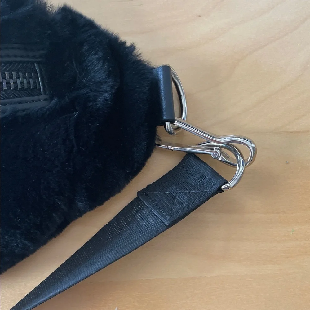 Black Real Rabbit Fur and Leather Belt Bag Crossbody JOCELYN